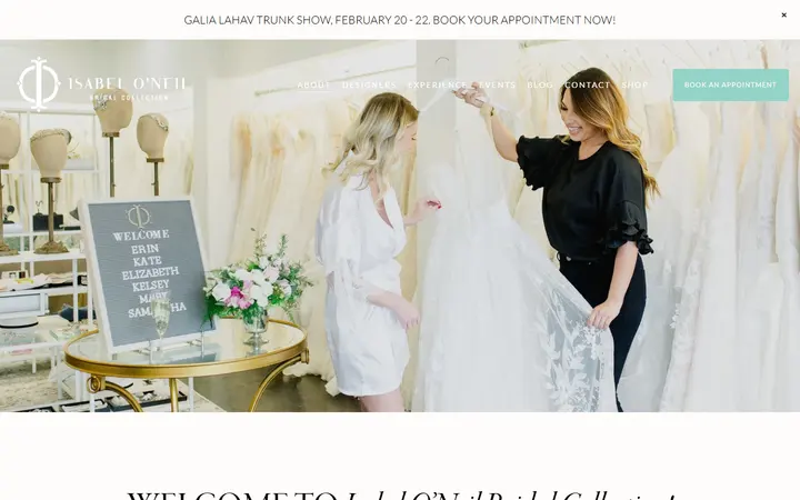 Website page titled About | Isabel O’Neil Bridal Collections in South Tampa Bay area — Isabel O'Neil Bridal Collection