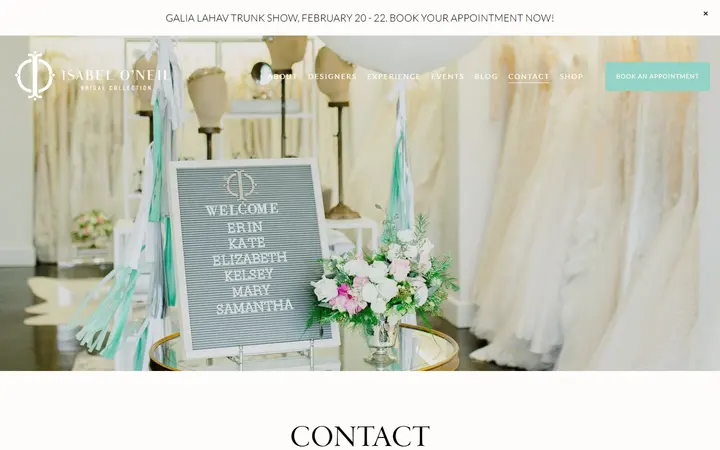 Website page titled Contact | Isabel O’Neil Bridal Collection in South Tampa, FL — Isabel O'Neil Bridal Collection