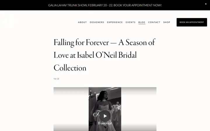 Website page titled Falling for Forever in Tampa | Bridal Events at Isabel O’Neil<br/> — Isabel O'Neil Bridal Collection