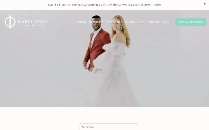 Website page titled Bridal Shopping Event — Blog — Isabel O'Neil Bridal Collection