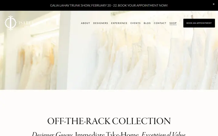 Website page titled Off-The-Rack Wedding Dresses Tampa | Isabel O'Neil Bridal — Isabel O'Neil Bridal Collection