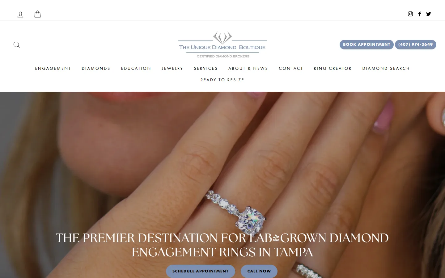 Viewport capture of Unique Diamond Boutique website