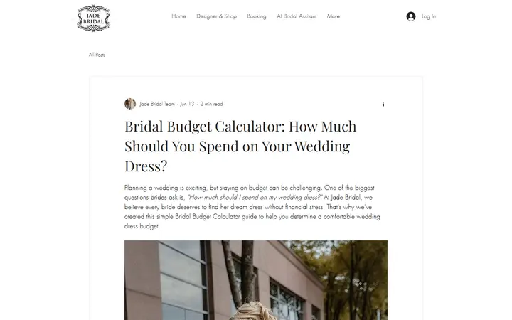 Website page titled Bridal Budget Calculator: How Much Should You Spend on Your Wedding Dress?