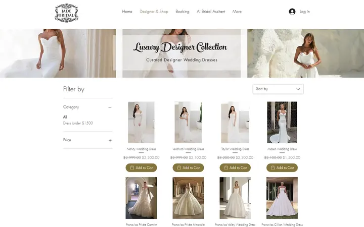 Website page titled Jade Bridal | Luxury Designer Collection