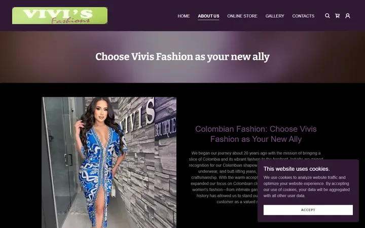 Website page titled Discover Colombian Fashion at Vivis Fashion