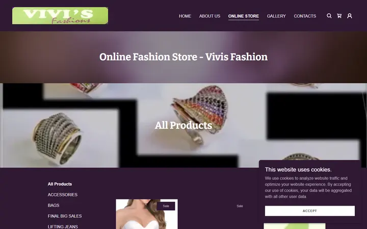 Website page titled Buy Fashion Online at Vivis Fashion | Online Store