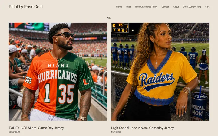 Website page titled Tops — Petal by Rose Gold | Boutique Gameday Fashion