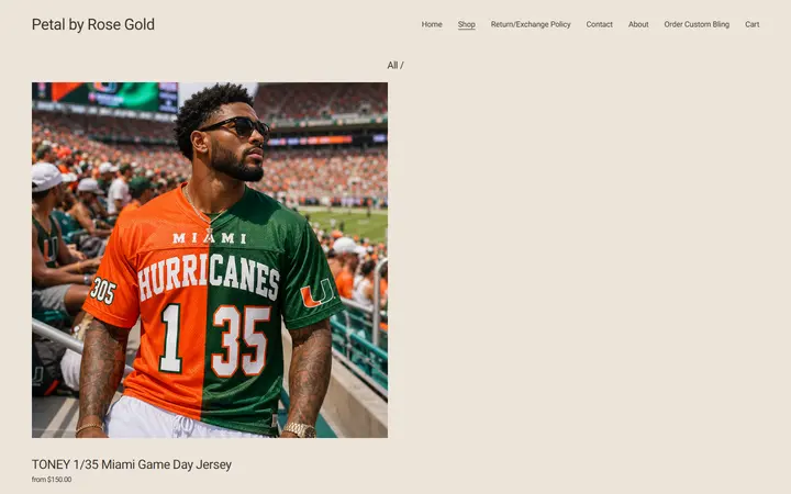Website page titled Men's Game Day — Petal by Rose Gold | Boutique Gameday Fashion