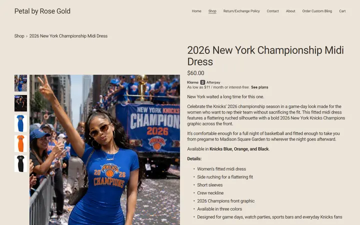 Website page titled Petal by Rose Gold | Boutique Gameday Fashion