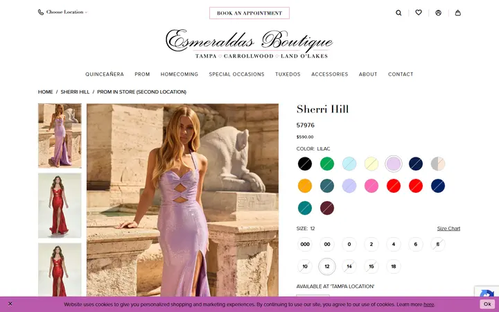 Website page titled Sherri Hill - 57976 | Esmeralda's Boutique