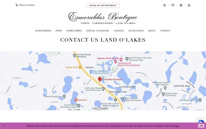 Website page titled Contact Us Land O'Lakes | Esmeralda's Boutique