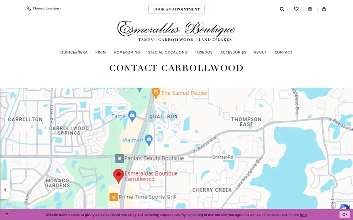 Website page titled Contact Carrollwood | Esmeralda's Boutique