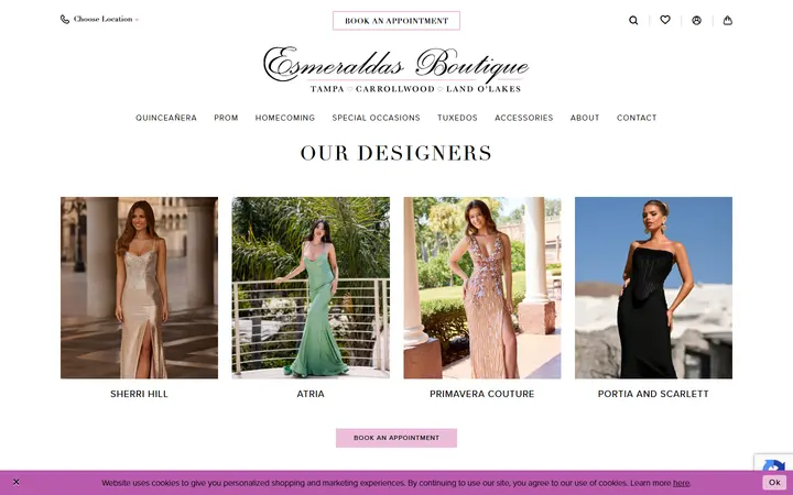Website page titled Our Designers | Esmeralda's Boutique