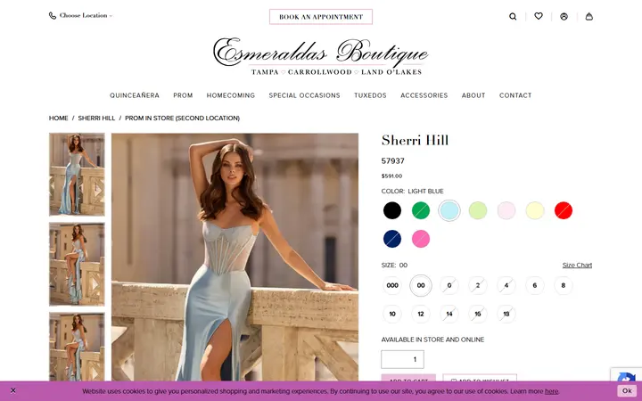 Website page titled Sherri Hill - 57937 | Esmeralda's Boutique