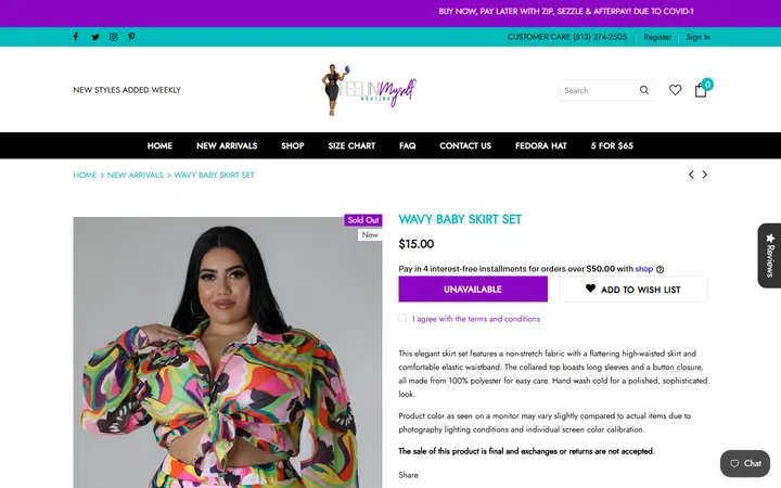 Website page titled Wavy Baby Skirt Set – Feelin' Myself Boutique