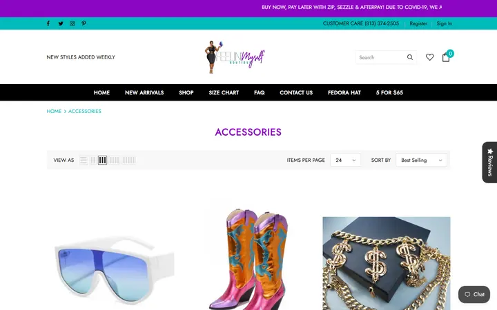 Website page titled Accessories – Feelin' Myself Boutique