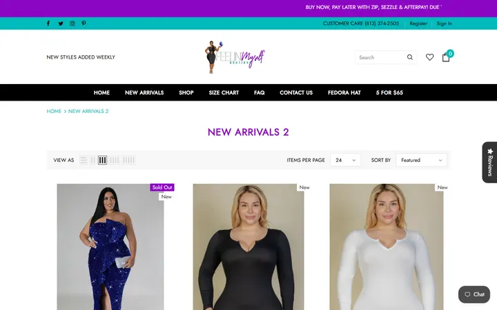 Website page titled NEW ARRIVALS 2 – Feelin' Myself Boutique