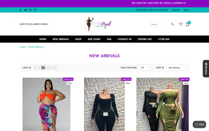 Website page titled New Arrivals – Feelin' Myself Boutique