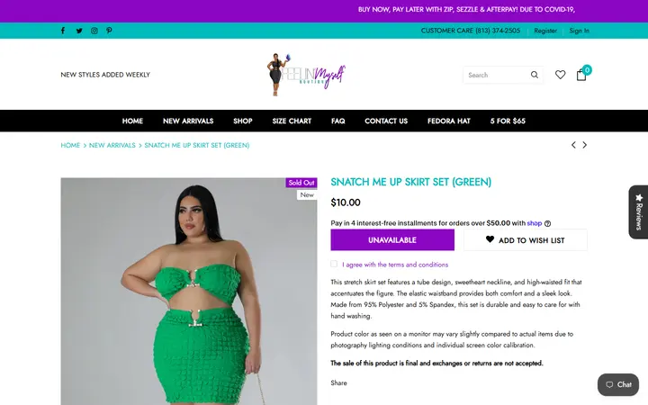 Website page titled Snatch Me Up Skirt Set (Green) – Feelin' Myself Boutique