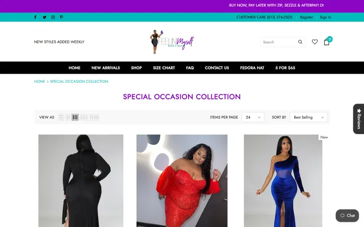 Website page titled SPECIAL OCCASION COLLECTION – Feelin' Myself Boutique