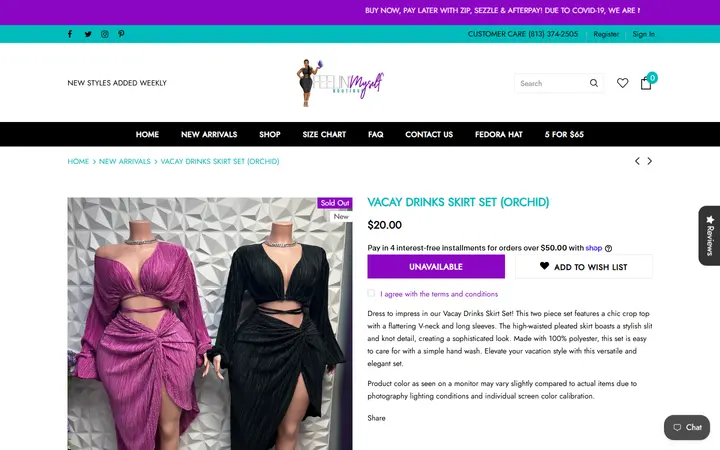 Website page titled Vacay Drinks Skirt Set (Orchid) – Feelin' Myself Boutique