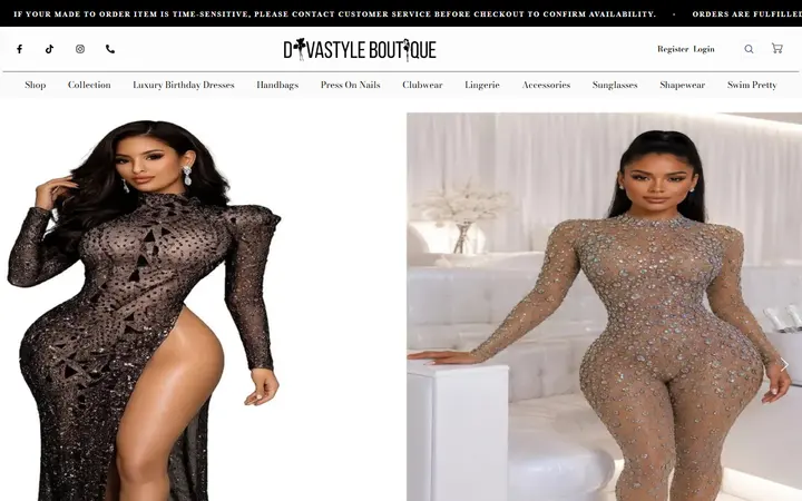 Preview of Divastyle Boutique - Maxi Dresses, JumpSuits, Heels, Sandals, Rompers, Accessories, Swimsuits, Plus Size Clothing Store website
