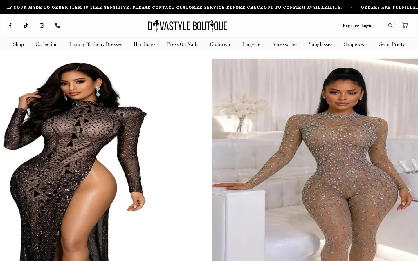Viewport capture of Divastyle Boutique - Maxi Dresses, JumpSuits, Heels, Sandals, Rompers, Accessories, Swimsuits, Plus Size Clothing Store website