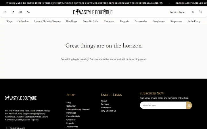 Website page titled Shop Luxury Women's Fashion | DivaStyleBoutique