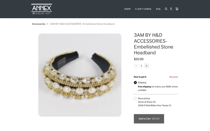 Website page titled 3AM BY H&D ACCESSORIES- Embellished Stone Headband | Best Boutique in Tampa