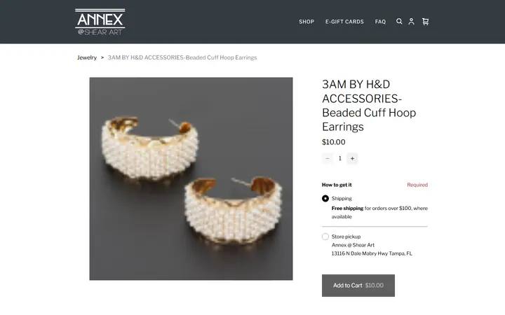 Website page titled 3AM BY H&D ACCESSORIES-Beaded Cuff Hoop Earrings | Best Boutique in Tampa