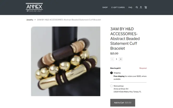 Website page titled 3AM BY H&D ACCESSORIES-Abstract Beaded Statement Cuff Bracelet | Best Boutique in Tampa