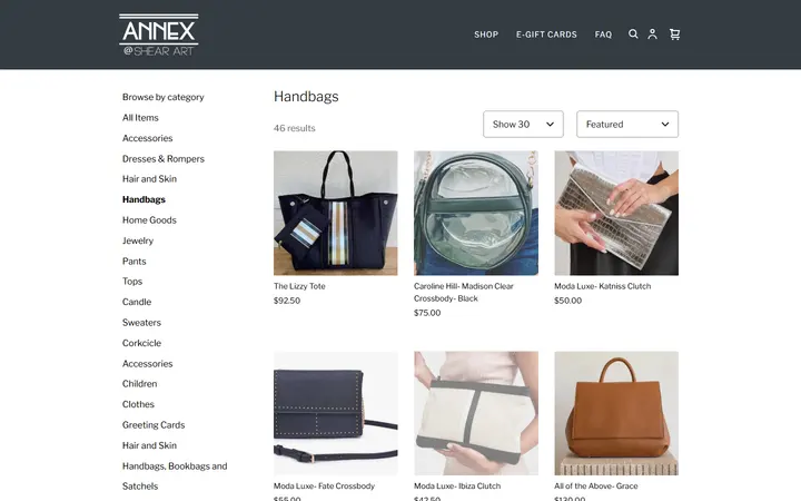 Website page titled Handbags | Best Boutique in Tampa
