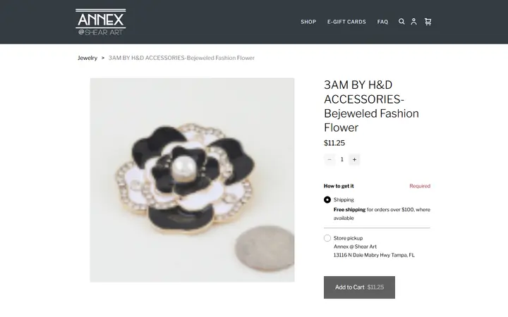 Website page titled 3AM BY H&D ACCESSORIES-Bejeweled Fashion Flower | Best Boutique in Tampa