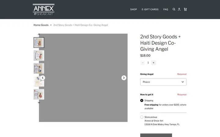 Website page titled 2nd Story Goods + Haiti Design Co- Giving Angel | Best Boutique in Tampa
