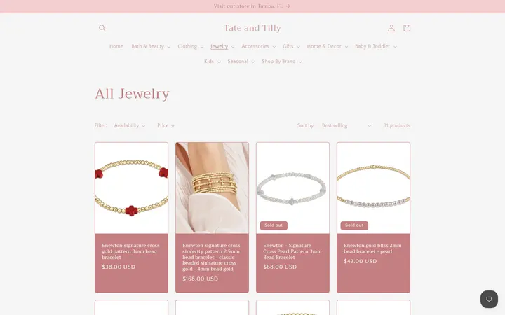 Website page titled Womens Jewelry Stores Tampa, FL | Tate & Tilly