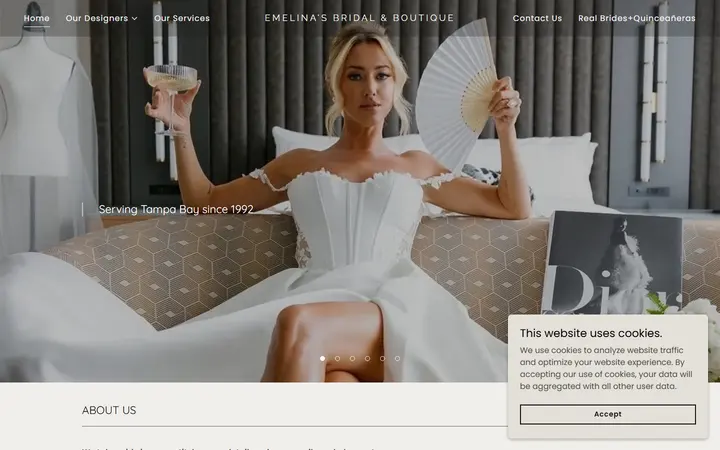 Website page titled Emelina's Bridal & Boutique