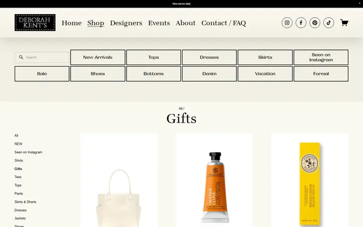 Website page titled Gifts — Deborah Kent's Boutique in South Tampa— South Tampa Designer Clothing Boutique