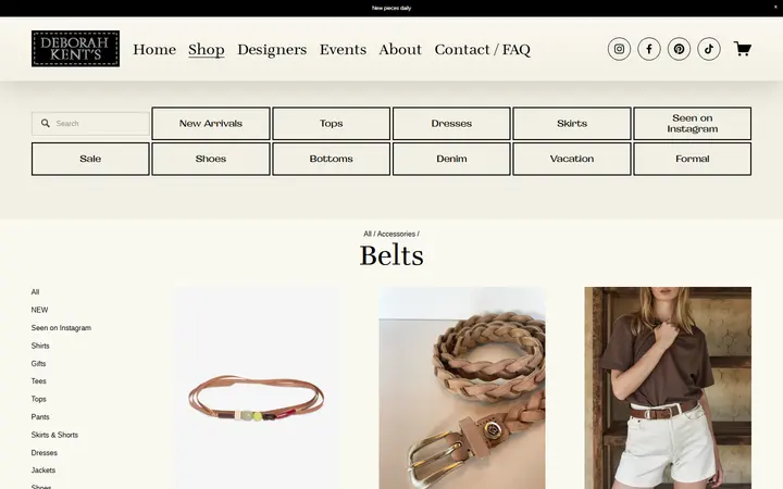 Website page titled Belts — Deborah Kent's Boutique in South Tampa— South Tampa Designer Clothing Boutique