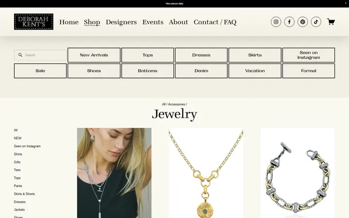 Website page titled Jewelry — Deborah Kent's Boutique in South Tampa— South Tampa Designer Clothing Boutique
