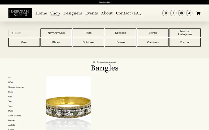 Website page titled Bangles — Deborah Kent's Boutique in South Tampa— South Tampa Designer Clothing Boutique