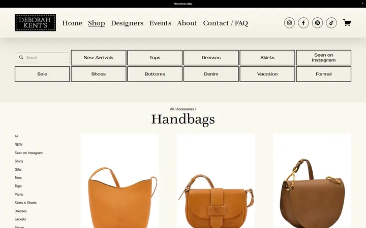 Website page titled Handbags — Deborah Kent's Boutique in South Tampa— South Tampa Designer Clothing Boutique