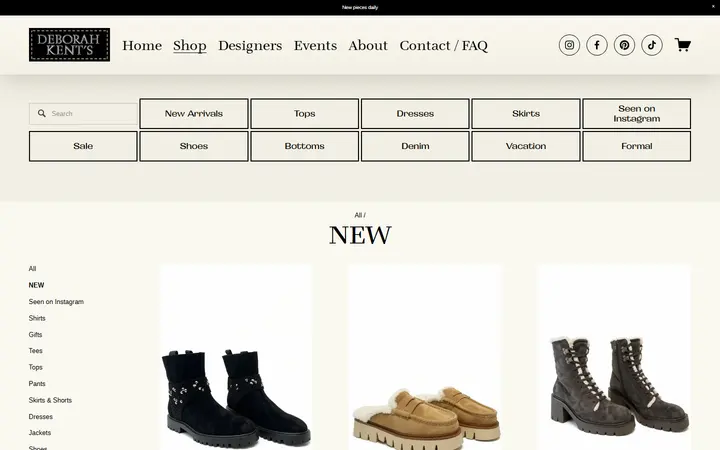 Website page titled NEW — Deborah Kent's Boutique in South Tampa— South Tampa Designer Clothing Boutique