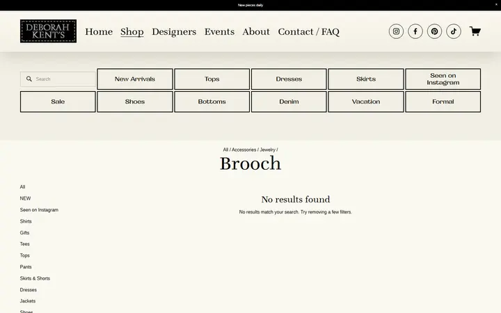 Website page titled Brooch — Deborah Kent's Boutique in South Tampa— South Tampa Designer Clothing Boutique
