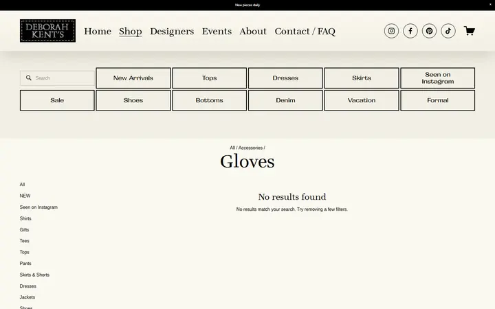 Website page titled Gloves — Deborah Kent's Boutique in South Tampa— South Tampa Designer Clothing Boutique