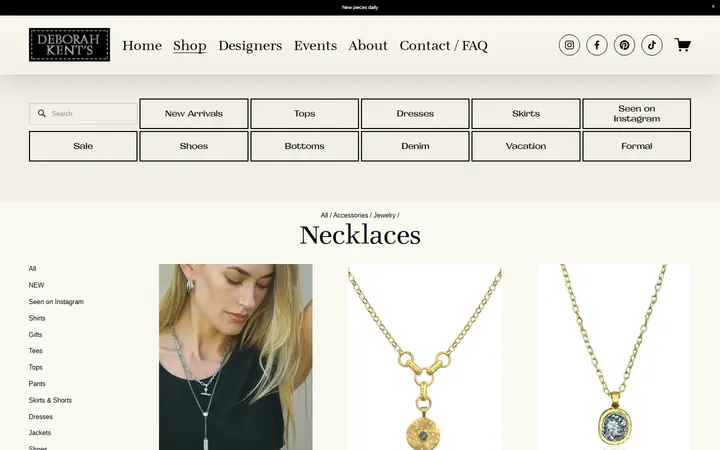 Website page titled Necklaces — Deborah Kent's Boutique in South Tampa— South Tampa Designer Clothing Boutique