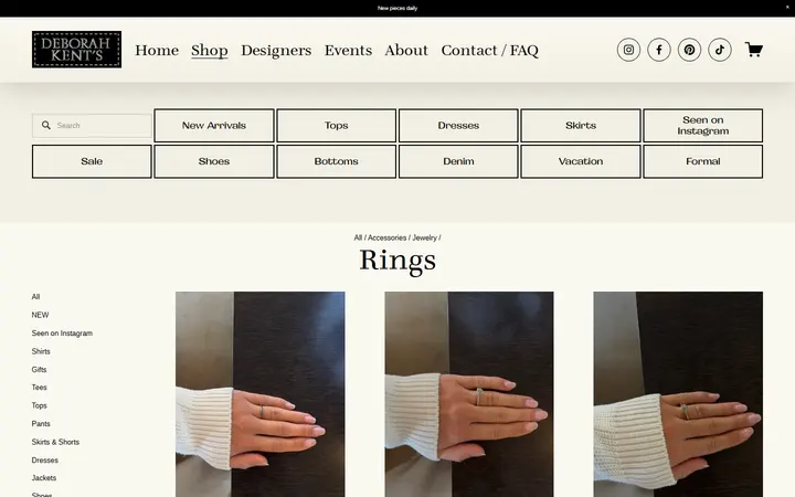 Website page titled Rings — Deborah Kent's Boutique in South Tampa— South Tampa Designer Clothing Boutique