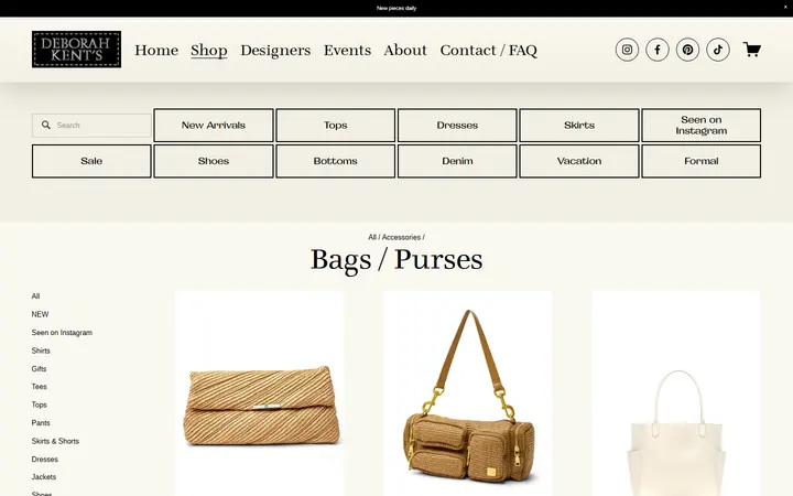 Website page titled Bags / Purses — Deborah Kent's Boutique in South Tampa— South Tampa Designer Clothing Boutique