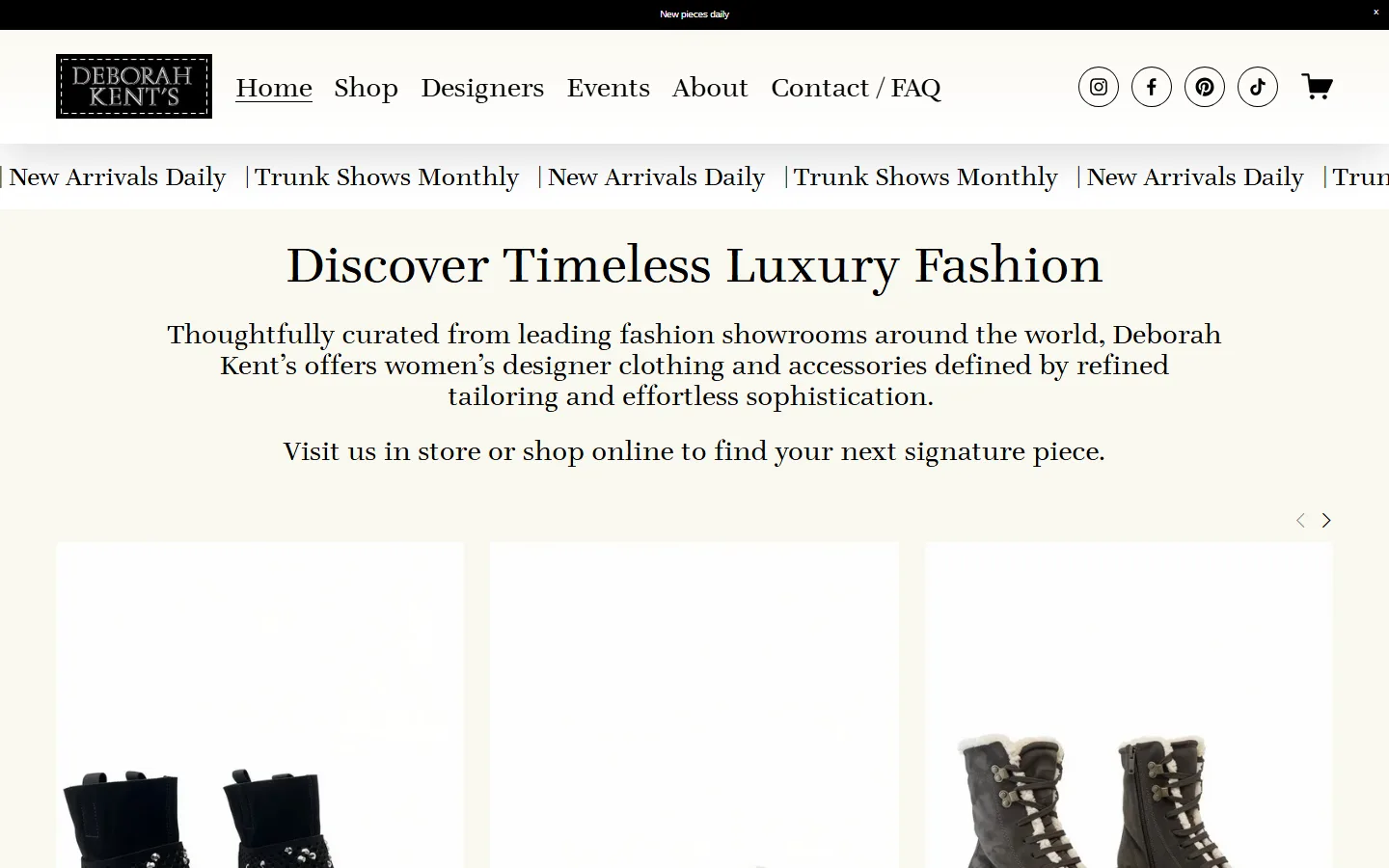 Viewport capture of Deborah Kent's Women's Apparel website