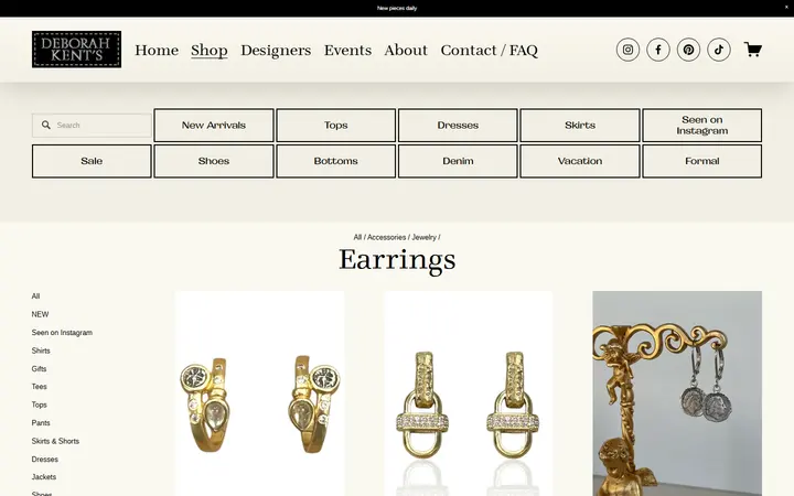 Website page titled Earrings — Deborah Kent's Boutique in South Tampa— South Tampa Designer Clothing Boutique