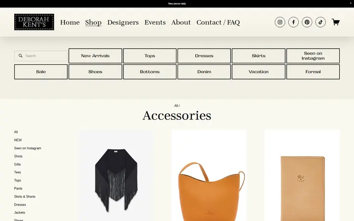 Website page titled Accessories — Deborah Kent's Boutique in South Tampa— South Tampa Designer Clothing Boutique